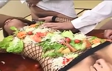 Japanese girl is a table for horny men