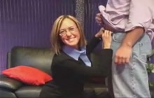 Mom Brandi Love sucks cock for cum on her glasses